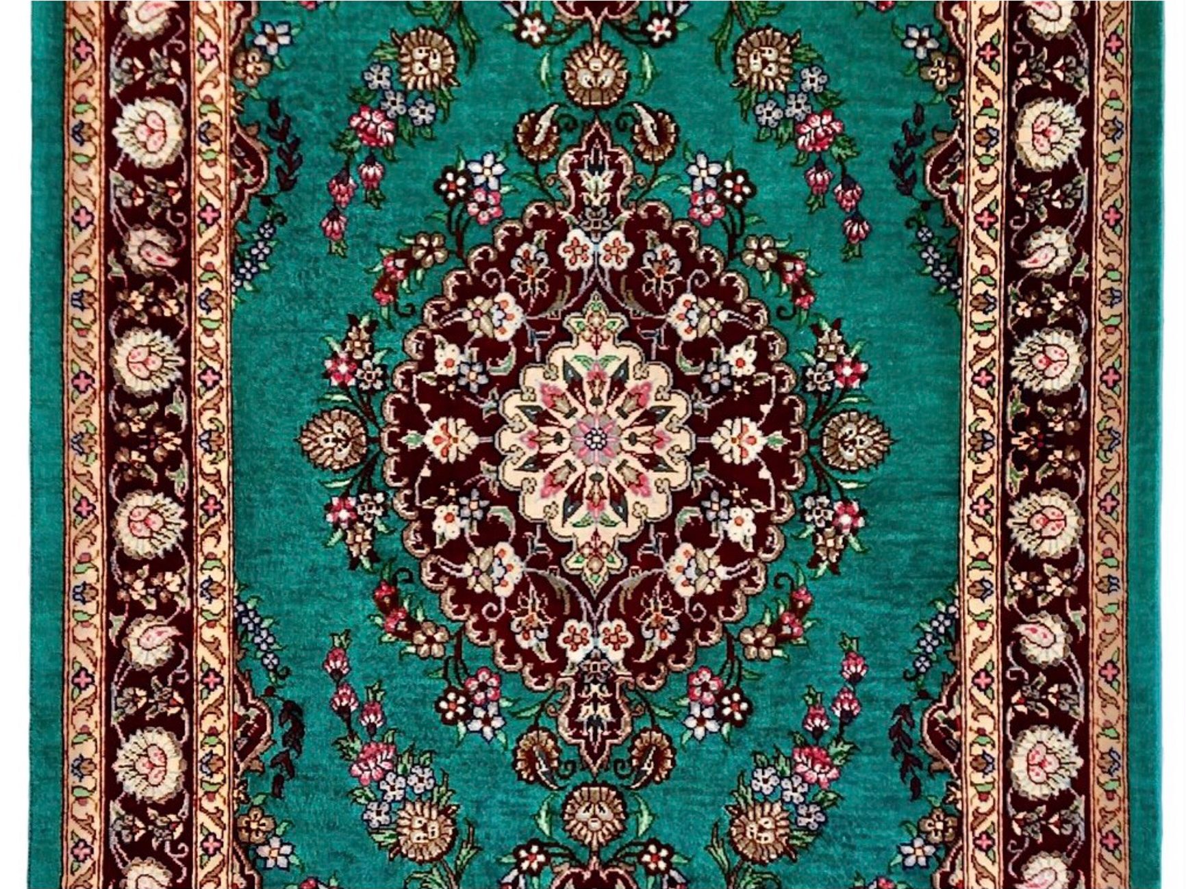 ペルシャ絨毯【シルク】玄関マット小 マラゲ産(クム柄) 58×90(cm