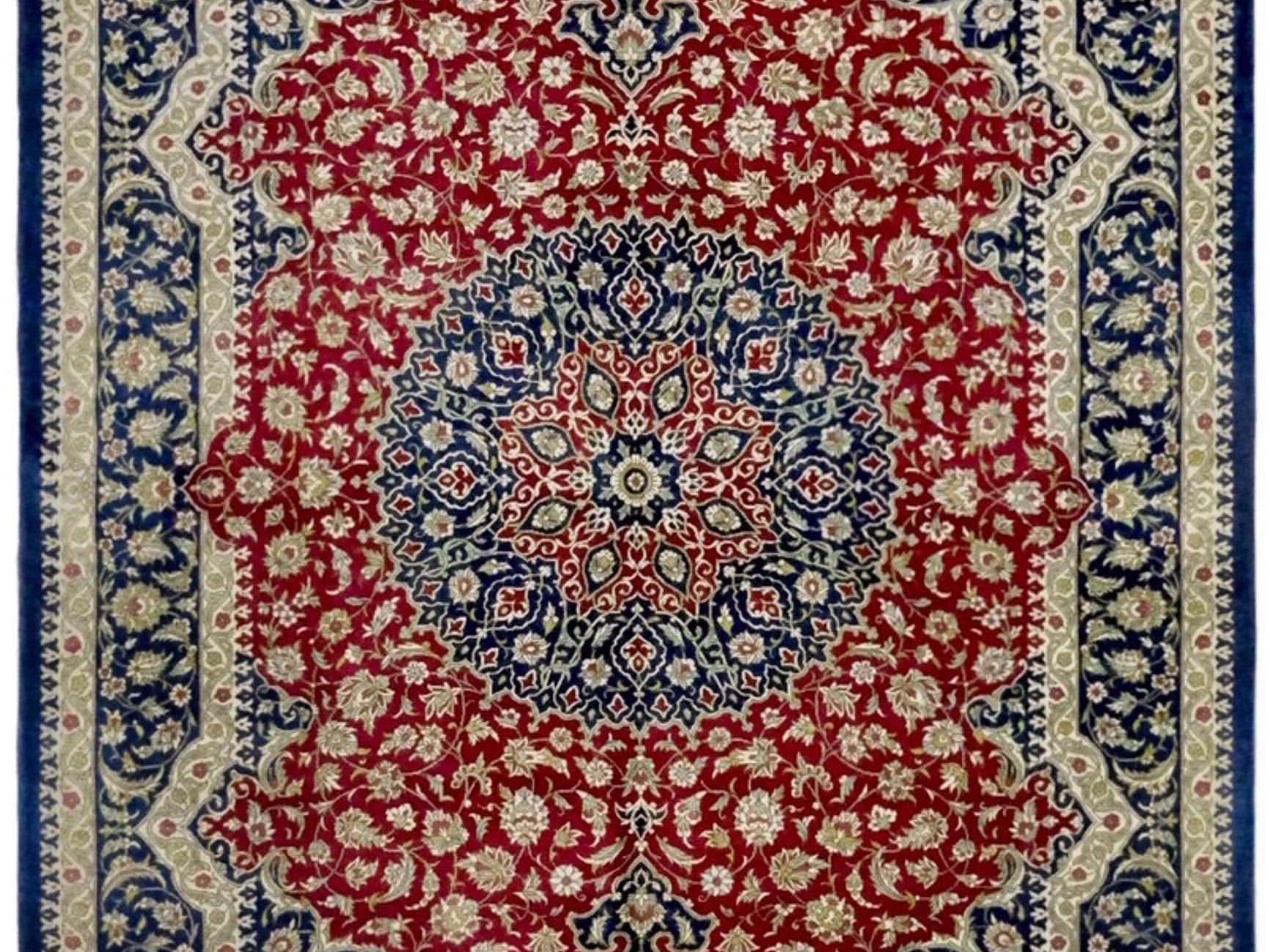 イランクム産ペルシャ絨毯　クムシルク　約100万ノット　オーバル　大型玄関マット　ラグ