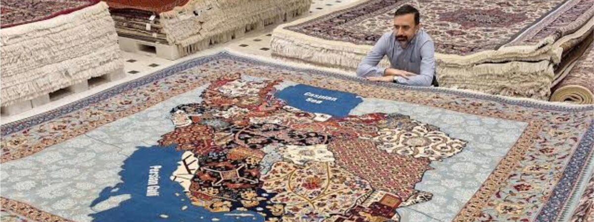 イラン地図を織り出したペルシャ絨毯