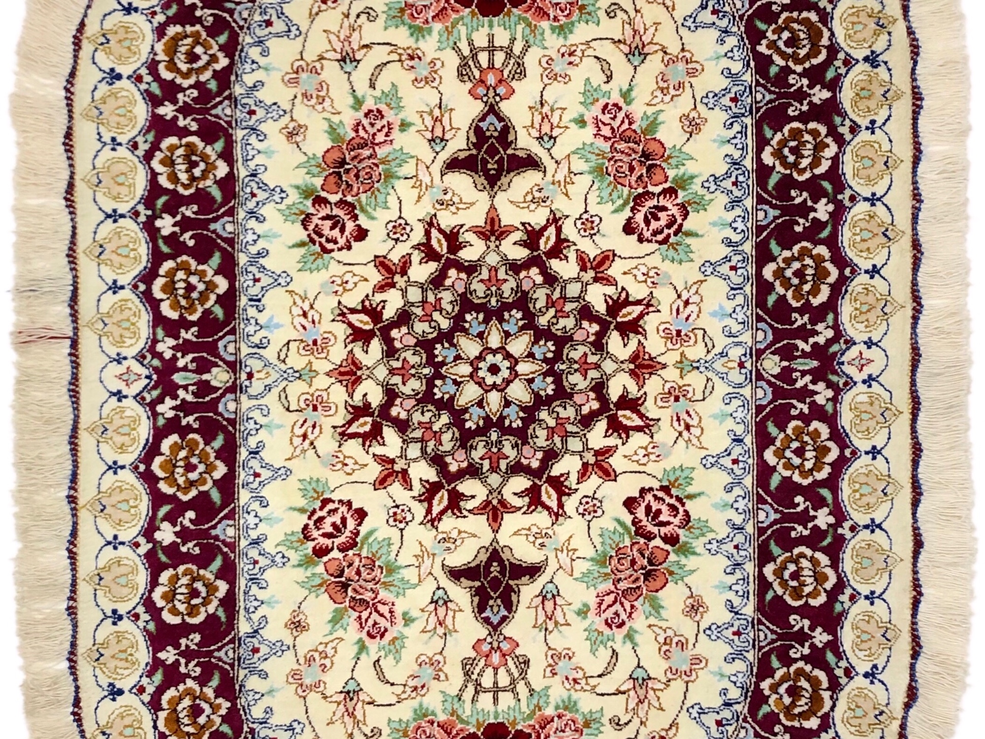 ペルシャ絨毯【シルク】マラゲ産(クム柄 楕円形) 玄関マット小 ¥275,000(税込)