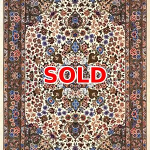 Ornate Persian-style rug with floral pattern and a bold red 'SOLD' overlay.