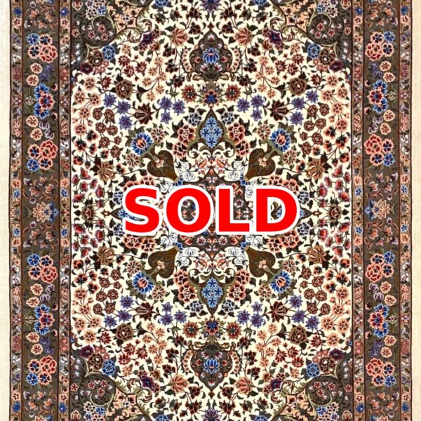 Ornate Persian-style rug with floral pattern and a bold red 'SOLD' overlay.