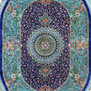 ペルシャ絨毯 【シルク】クム産 ムサビ工房 118x80cm 楕円形