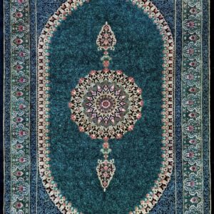 クム産シルクペルシャ絨毯 ムサビー工房 エメラルドグリーン 88×59cm